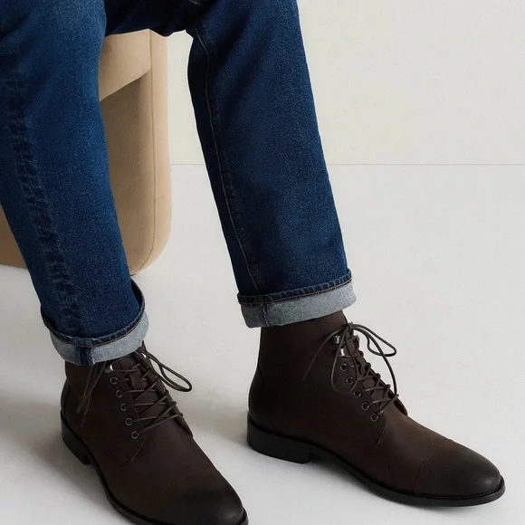 Quince men’s brown Leather Cap Toe Lace Up Boot NWT - Picture 3 of 6